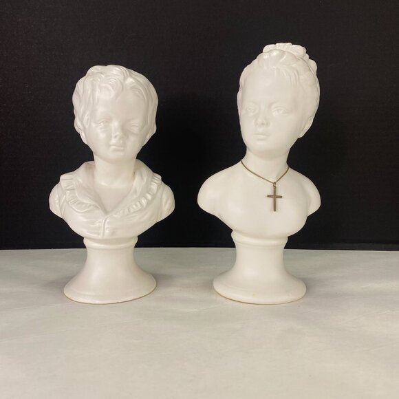 Vintage Napco Napcoware Bust Girl and Boy Statuettes - Picture 1 of 10